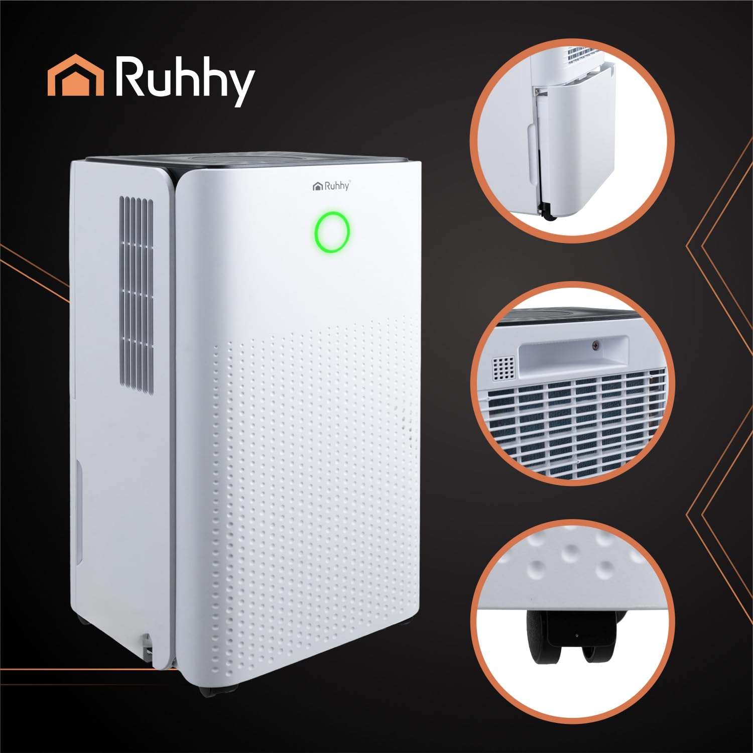 RUHHY Deumidificatore 12 l/24 h con WiFi e igrostato – 38 dB silenzioso, auto/continuo, timer 0 – 24 ore, serbatoio 2 l + connettore tubo, auto sbrinamento, ruote e maniglie, per casa, cantina