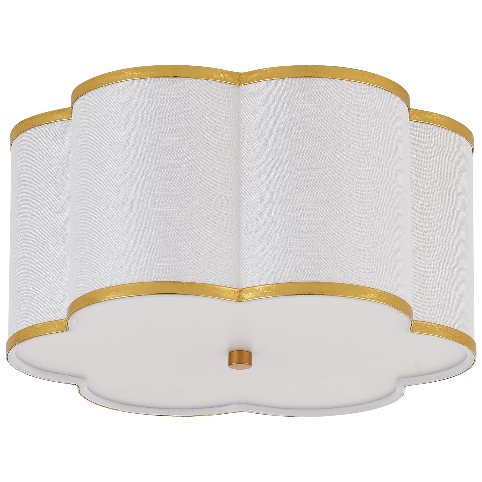 Semi-Flush Mount Ceiling Light with Off-White Fabric Drum Flower Shade 3-Light Brass Modern Mini Chandelier for Bedroom Hallway Dining Room Corridor Kitchen, UL Listed