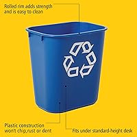 Vista 4 de Rubbermaid Contenedor de reciclaje de escritorio comercial, 3.25 galones/13 cuartos de galón, símbolo de reciclaje azul, plástico