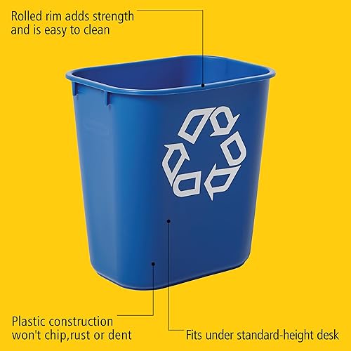 Vista 4 de Rubbermaid Contenedor de reciclaje de escritorio comercial, 3.25 galones/13 cuartos de galón, símbolo de reciclaje azul, plástico