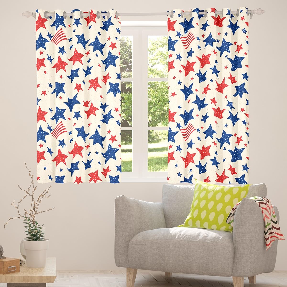 Homewish Rideau Occultant 140x175 cm Géométrie, Rideau Étoiles, Rideaux Voilage pour Filles Garçons Scintiller Rayure Lumineuse Étoilée, Voilage Fenetre Bleu Marine pour Chambre Salon