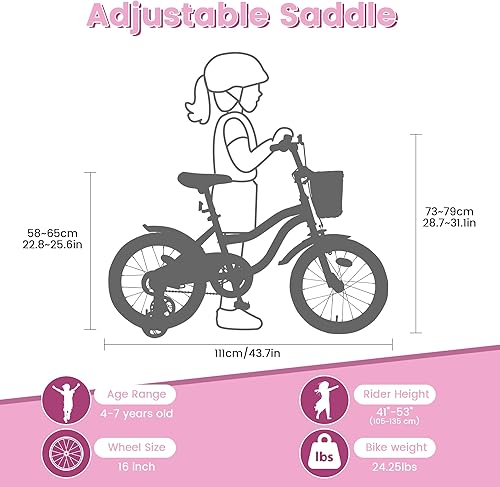 Miniatura 2 de Bicicleta para niñas con cesta para niños de 4 a 12 años, bicicleta para niños de 16 a 20 pulgadas, bicicletas para niñas de 16 pulgadas con ruedas