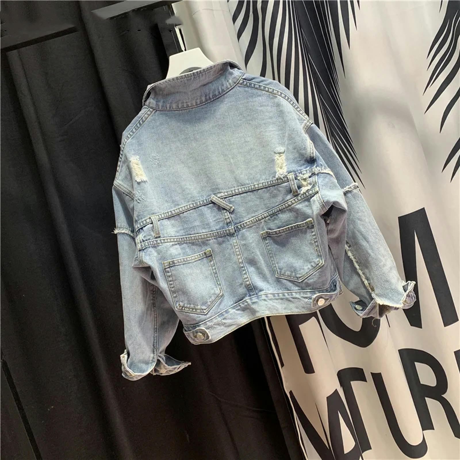 Giacca Uomo Giacca Jean Corta Manica A Pipistrello Hole Bat Women Giacca di Jeans Giacca di Jeans da Donna Strappato