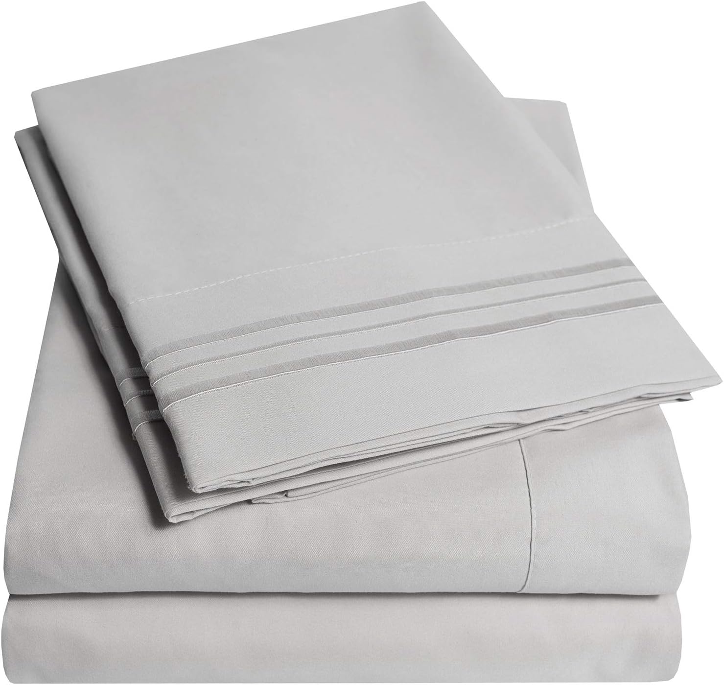 1500 Supreme Collection Twin Sheet Sets Light Gray Silver - 3 Piece Bed Sheets and Pillowcase Set for Twin Mattress - Extra Soft, Elastic Corner Straps, Deep Pocket Sheets, Twin Light Gray Silver