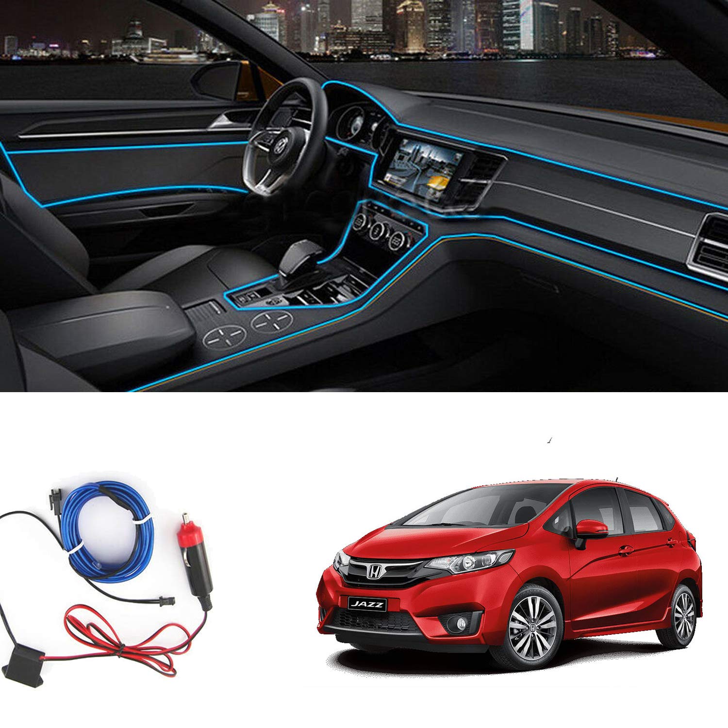 Semaphore LED Strip Lights for Cars Interior, EL Wire | Neon Blue | 5m / 16.4ft | Decorative Light | Cold Light | Dashboard Light | Atmosphere Lamp | Ambience Lamp forHonda Jazz