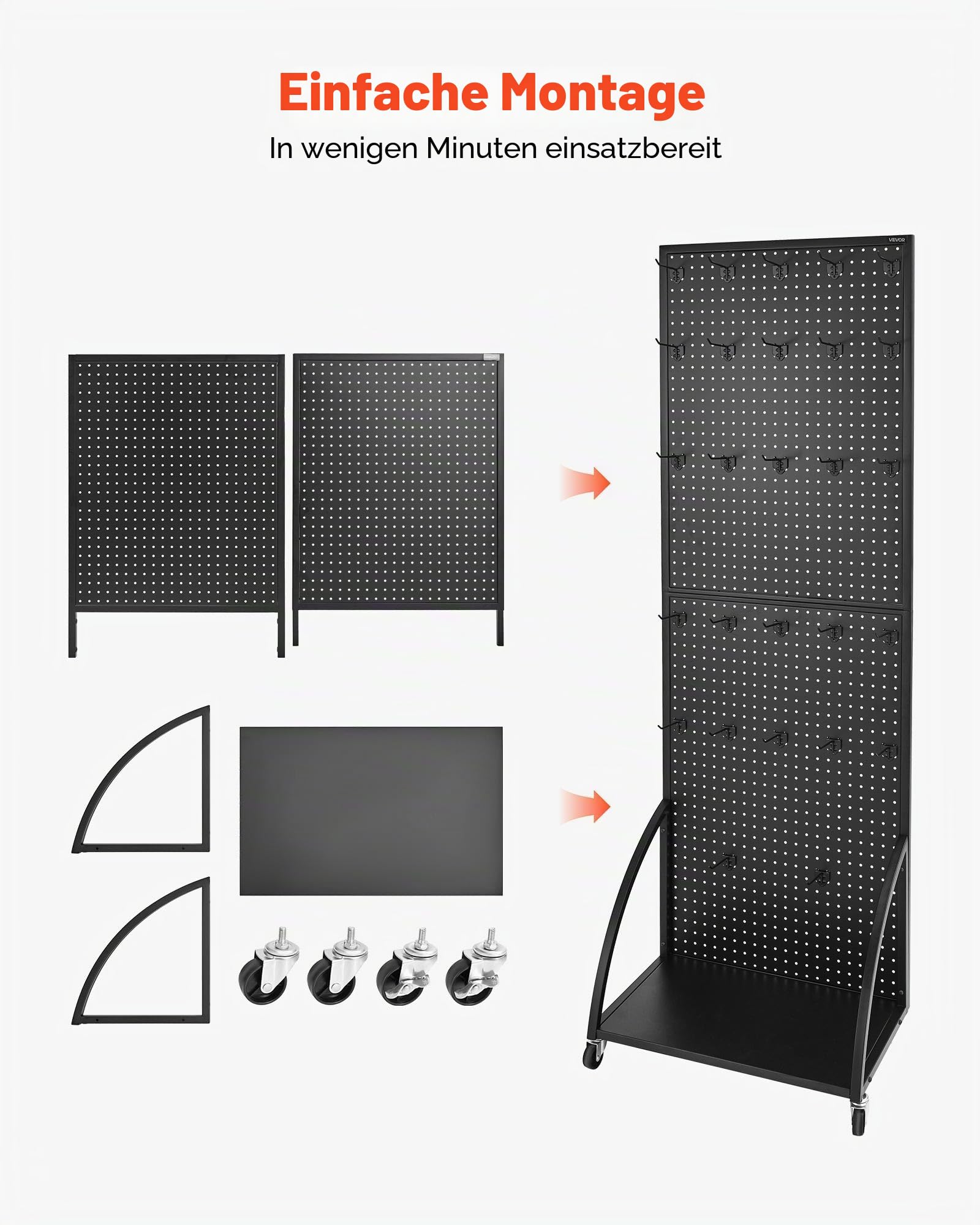 VEVOR Stecktafel Displayständer, 390x600x1770 mm, Präsentationsständer mit Rollen und 30 Haken, verdickte Tafelplatte aus kaltgewalztem Stahl für Einzelhandels- & Juweliergeschäfte, Schwarz