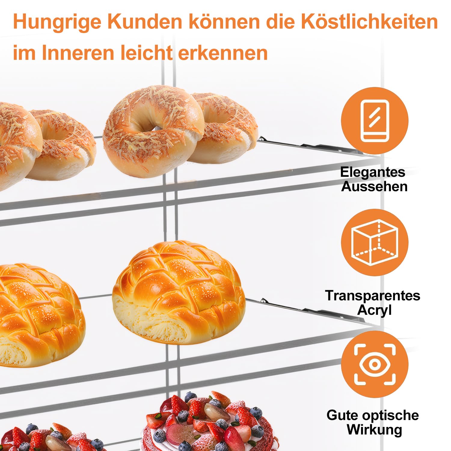 Vitrina acrílica para panadería, vitrina de pasteles, gabinete de pan transparente de 4 niveles, soporte acrílico para pan, galletas, donut, cupcakes para fiestas, eventos, tiendas, 49 x 23 x 50 cm