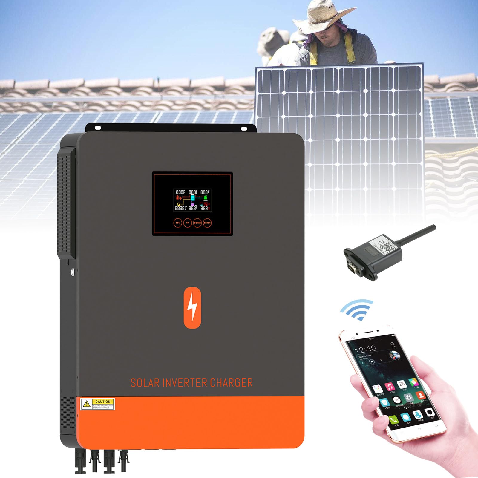 FAXIOAWA Inverter Solare on/off da 8,2KW/10,2KW - Max PV 500 V CC, CC (48 V) a CA (220-240 V), Supporto Controllo remoto Tramite App - con Caricabatterie (160-180 A) + Kit Antipolvere, 8,2 kW+WiFi