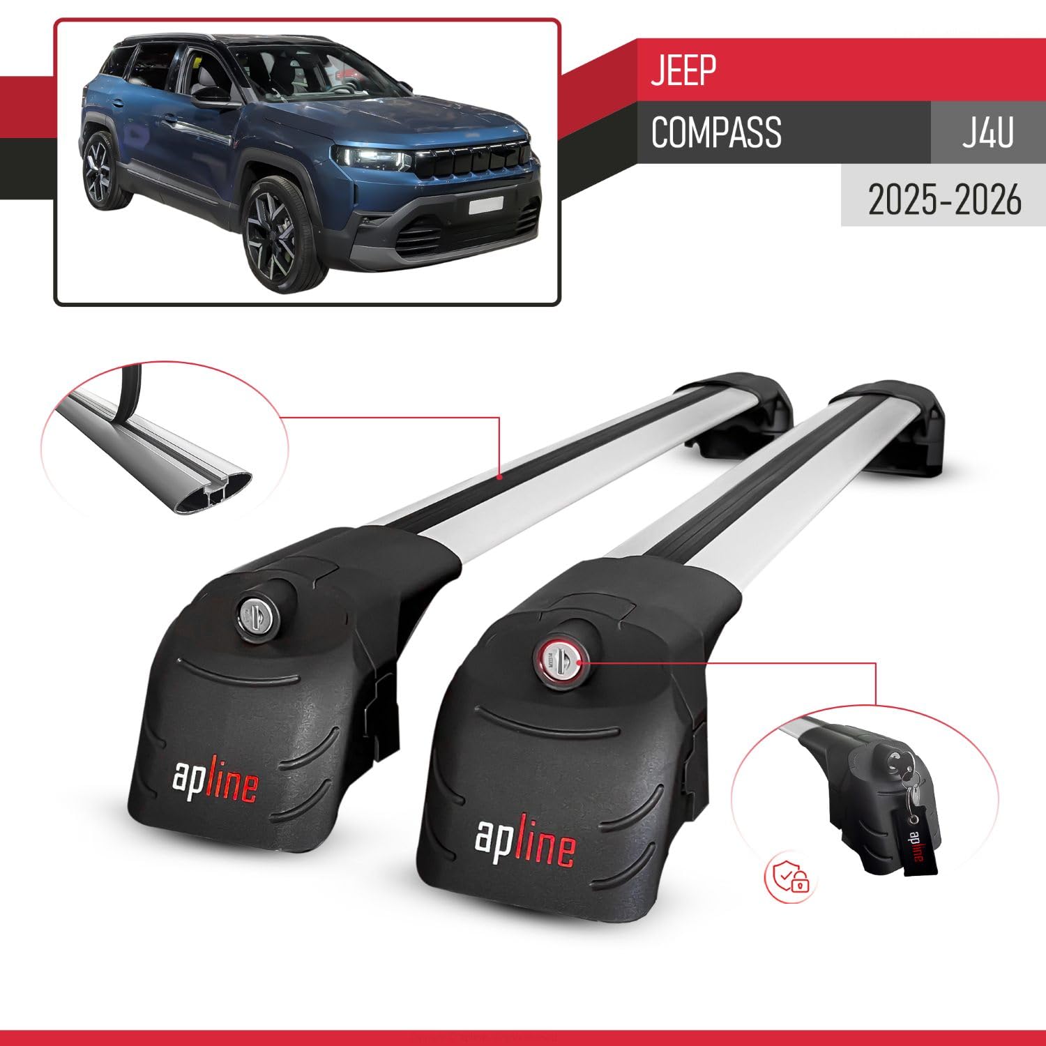Kompatybilny z Jeep Compass (J4U) 2025-2026 model ACE-2 bagażnik dachowy bagażnik samochodowy bagażnik aluminiowy szary 2 pręty