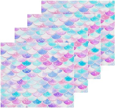 Washcloths 4 Pack Beautiful Mermaid Scales Cotton Wash Cloths - 12 x 12 Inches Highly Absorbent Soft Face Towel Bath Quick Drying Hand Towels for Bathroom,Gym,Hotel and Spa