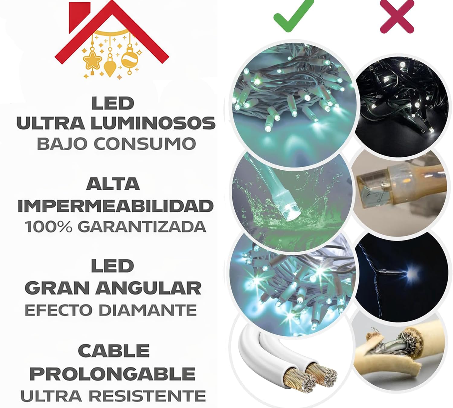 GINMA Luces de Navidad Exterior, Luces Navideñas Exterior Profesionales de Bajo Consumo, Impermeables y Prolongables para Jardín, Balcón y Fachada (Verde, 20m (200 LED))