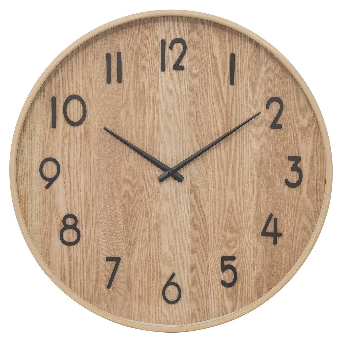 Pendule Murale en Bois Marron Clair et Verre D 55 cm - Atmosphera
