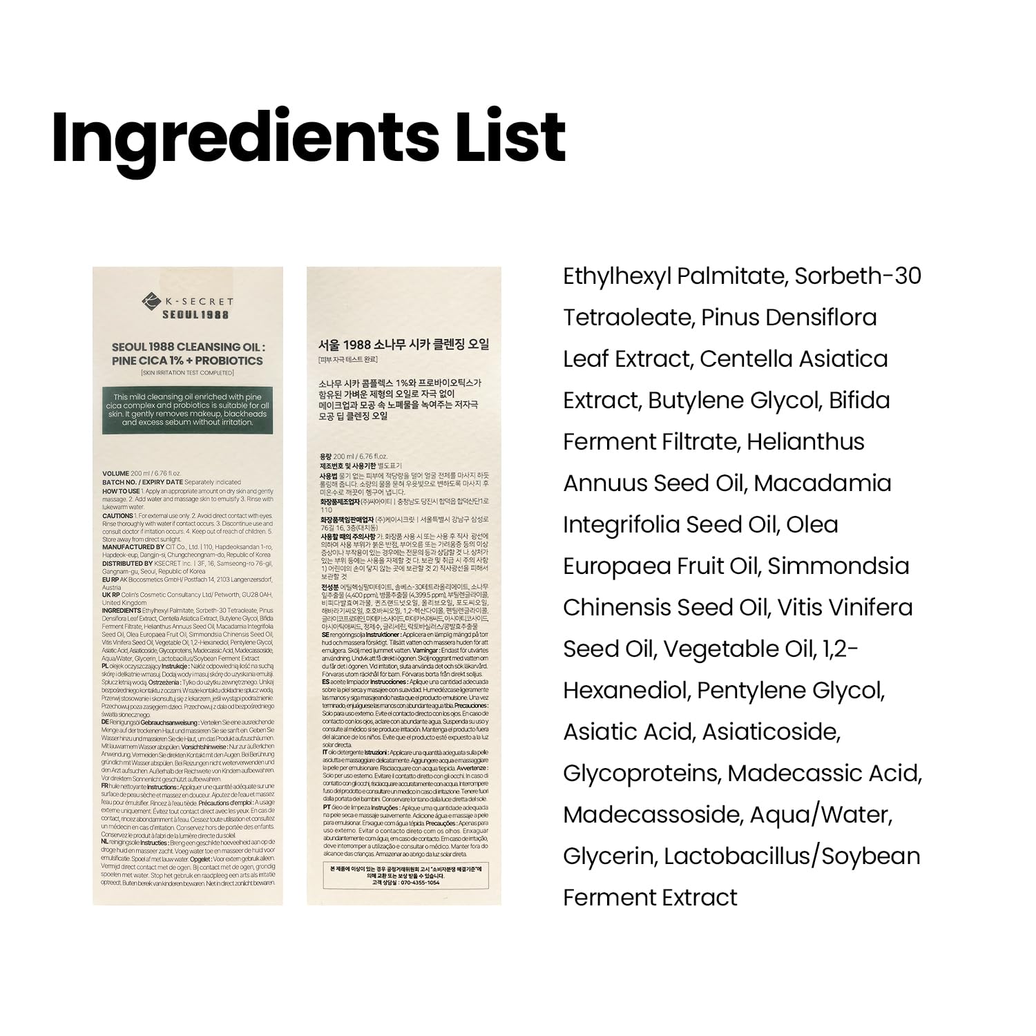 KSECRET SEOUL 1988 Olejek oczyszczający: Pine Cica 1% + Probiotyki, 200 ml / 6,76 uncji płynu