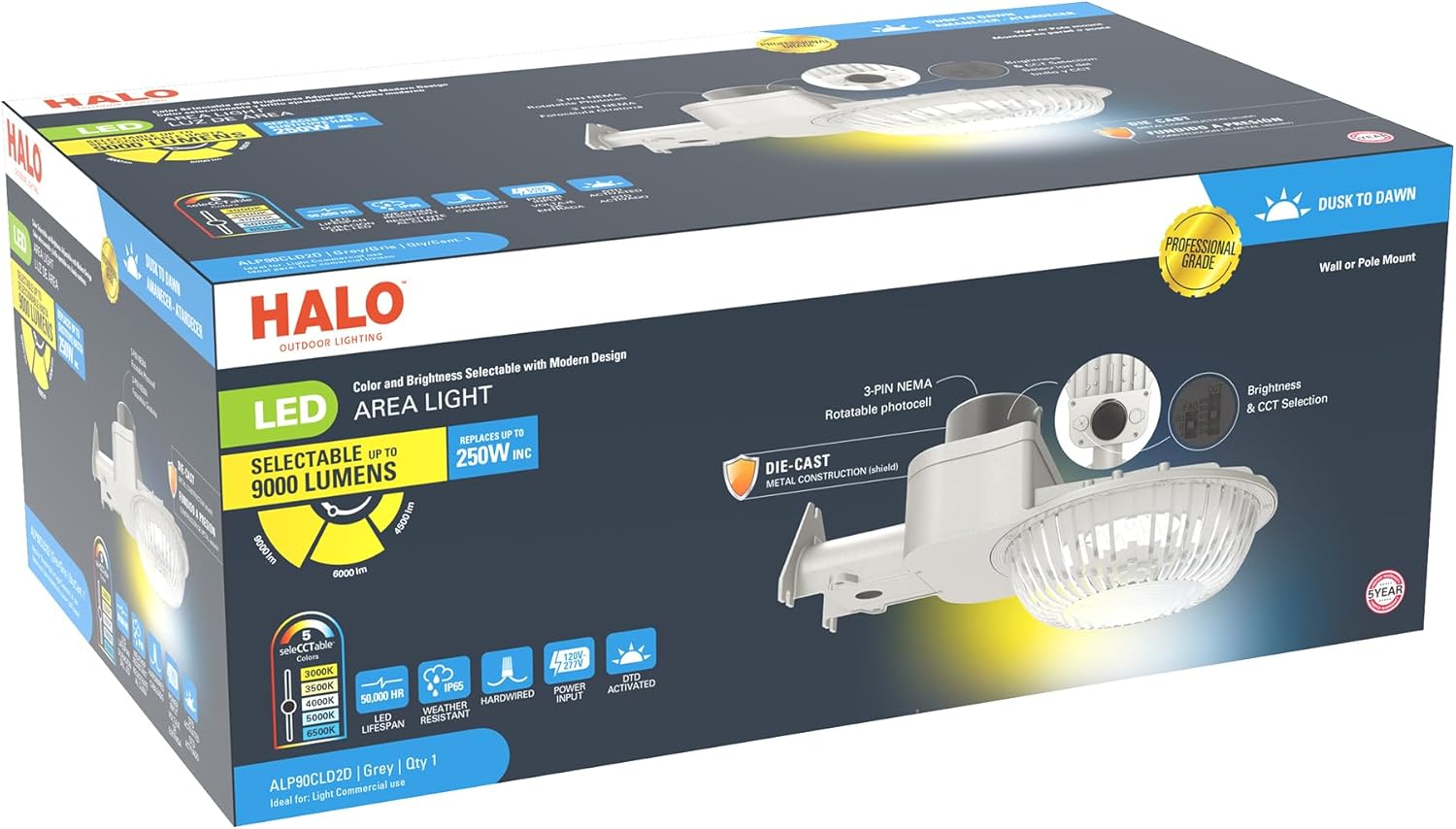 HALO ALP 250-Watt Equivalent Integrated LED, Gray Area Light Motion Sensing, 9000 Lumens
