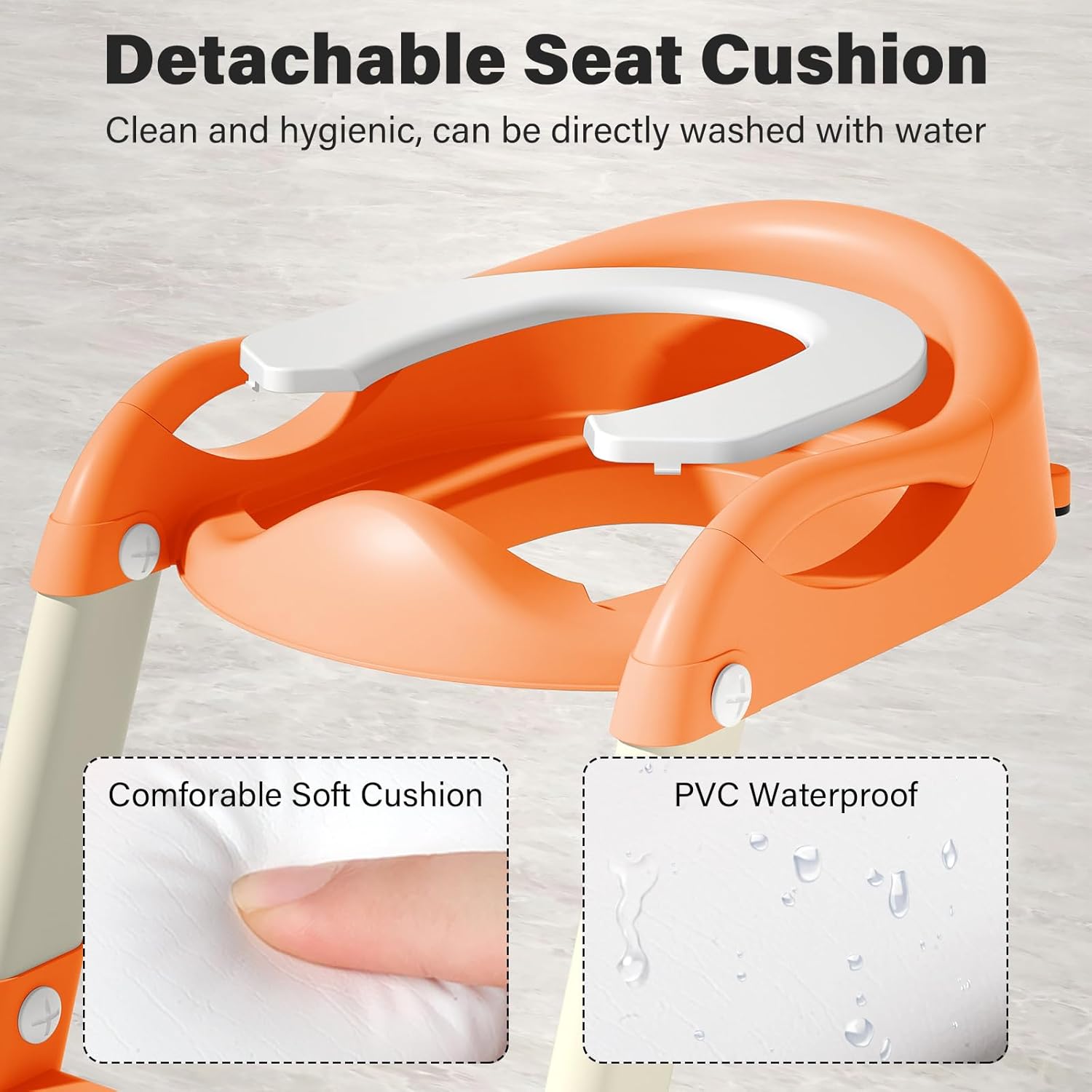 Potty Training Seat with Ladder & Foldable Splash Proof Design for Toddlers Non Slip Stool Included for Safe and Convenient Toilet Training (Light Orange)