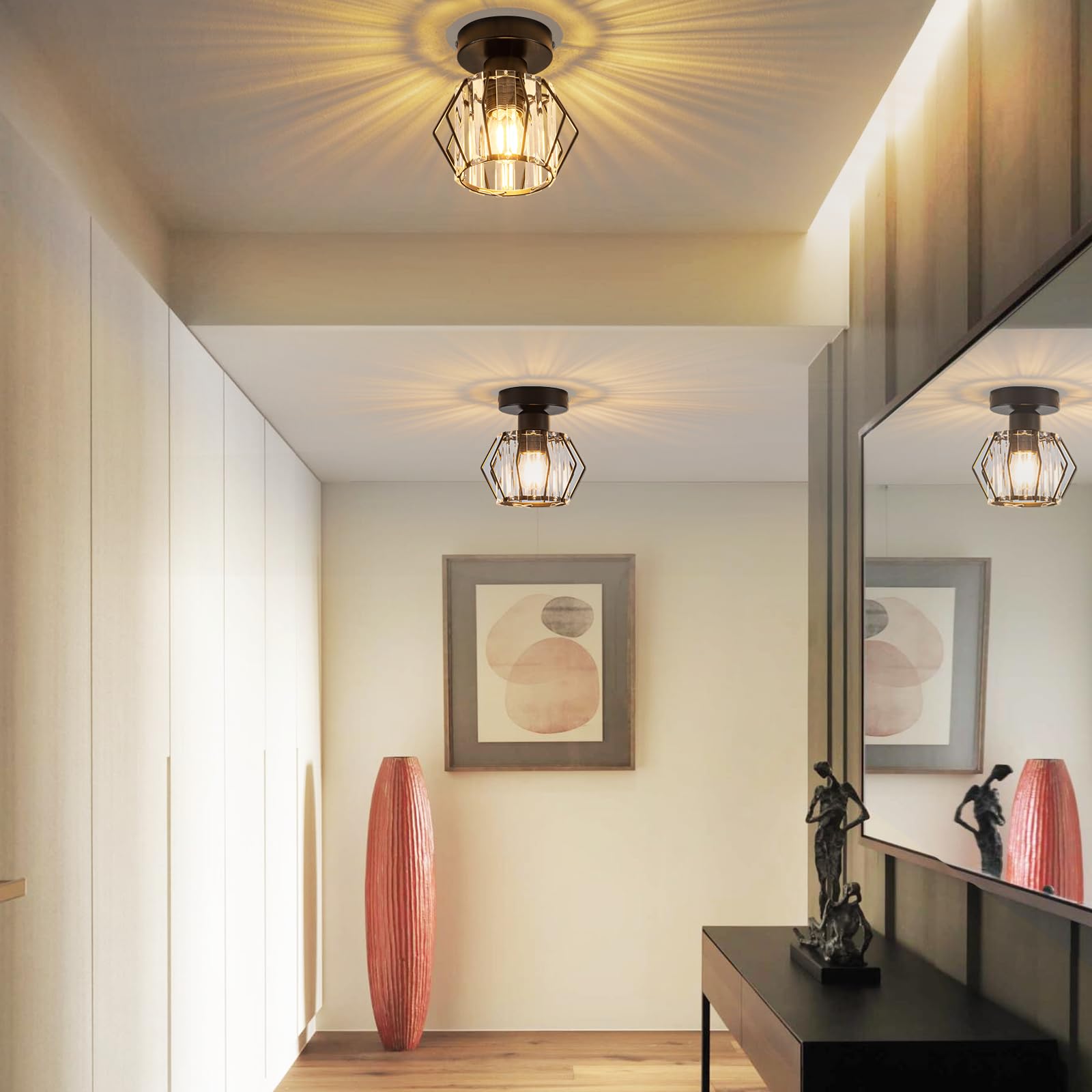 ZMH Lustre De Plafond Noir En Métal - Lampe De Couloir Ronde Rétro Avec Abat-jour Vintage