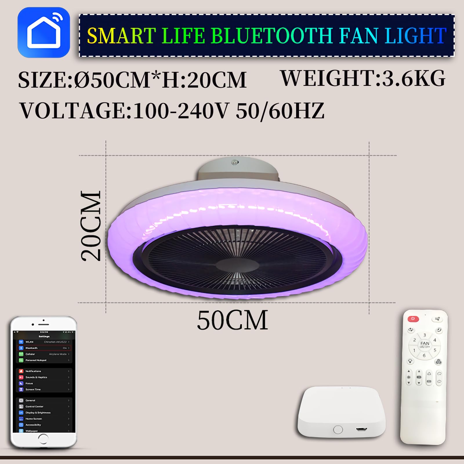 RGB Alexa Ventilatore Da Soffitto Con Luce E Telecomando Camera Da Letto Plafoniera Ventilatore Soffitto E Cassa Bluetooth Ventilatore Soffitto Con Luce Wifi Moderno 50CM*20CM