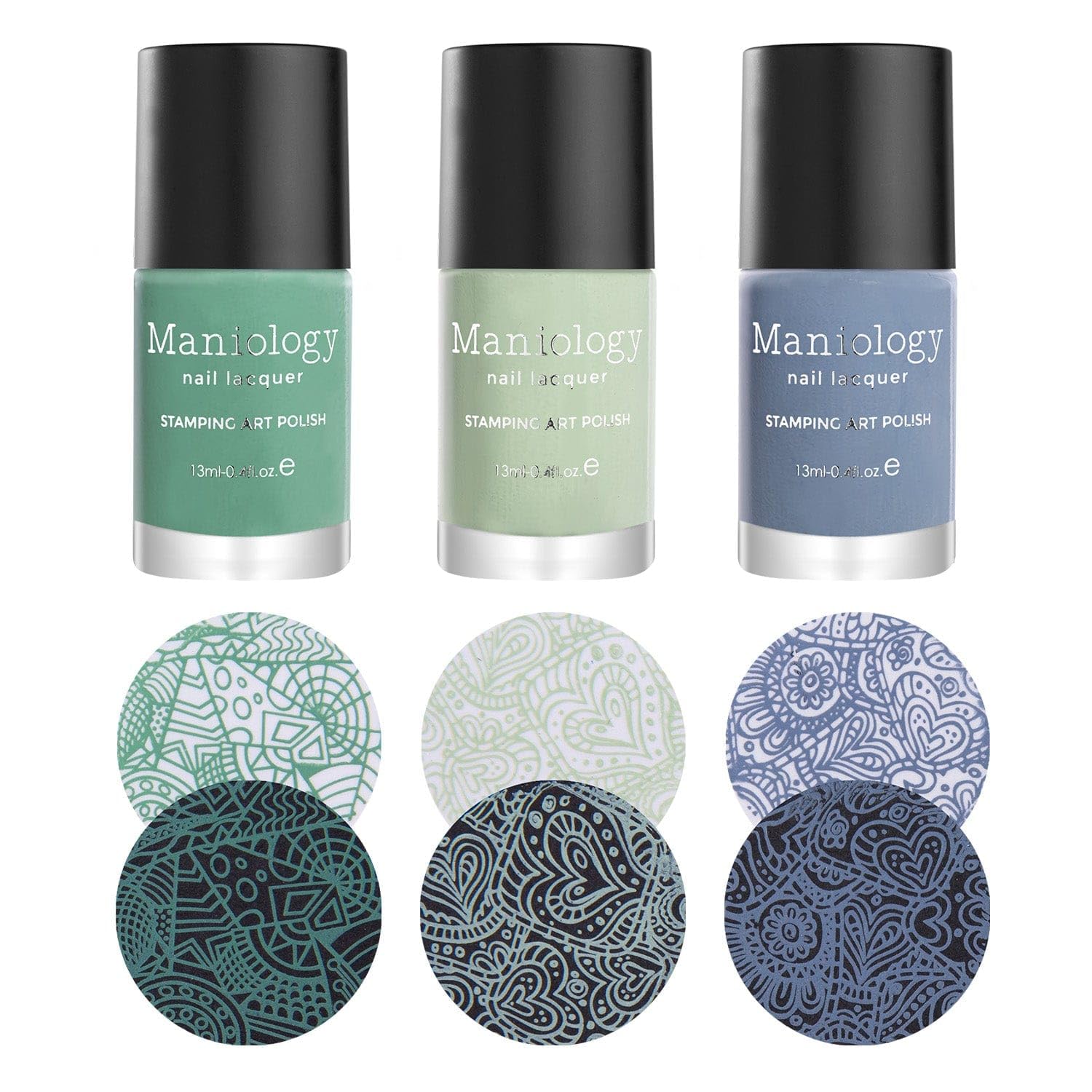 Maniology Forager Cream Stamping Polish Set, Pastel Colors Nail Lacquers(Pasture (B416) Pale Mint, Cornflower (B417) Dusty Blue Rustle (B418)