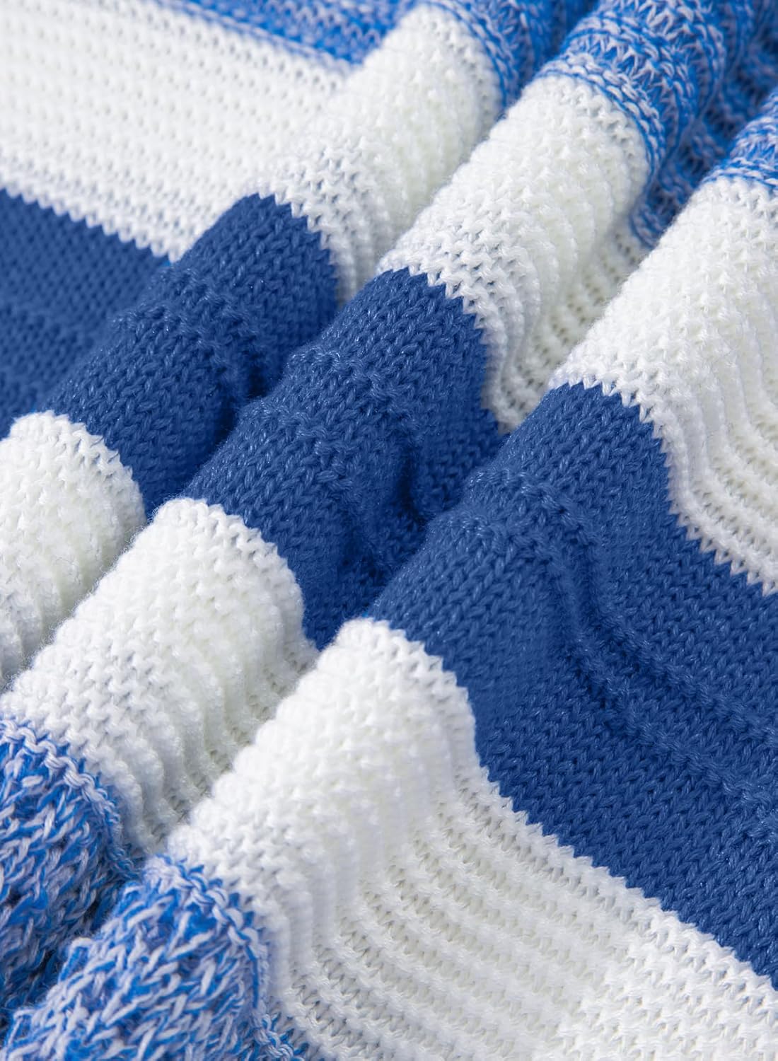 Sidefeel Women's Oversized Sweaters Striped Crochet Boat Neck Hollow Out Lightweight Long Sleeve Knit Trendy Pullover Tops - Image 8