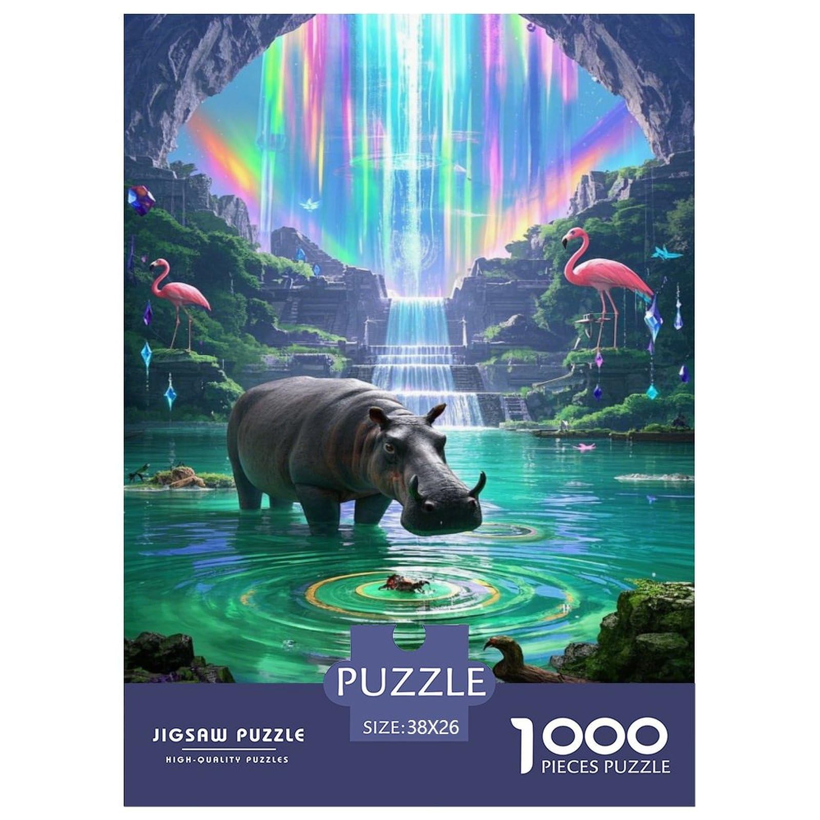 Puzzles Hippopotamus 1000 Piece Challenge Game for Adults,Flamingo Impossible Jigsaw Puzzles 1000 Piece Educational Game Home Decoration 38x26cm/1000pcs
