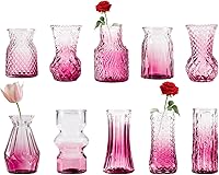 Vista 10 de Jarrón de Vidrio para Flores, Cilíndrico Transparente, Estilo Vintage, Centro de Mesa para Bodas (Transparente, 5 Piezas)