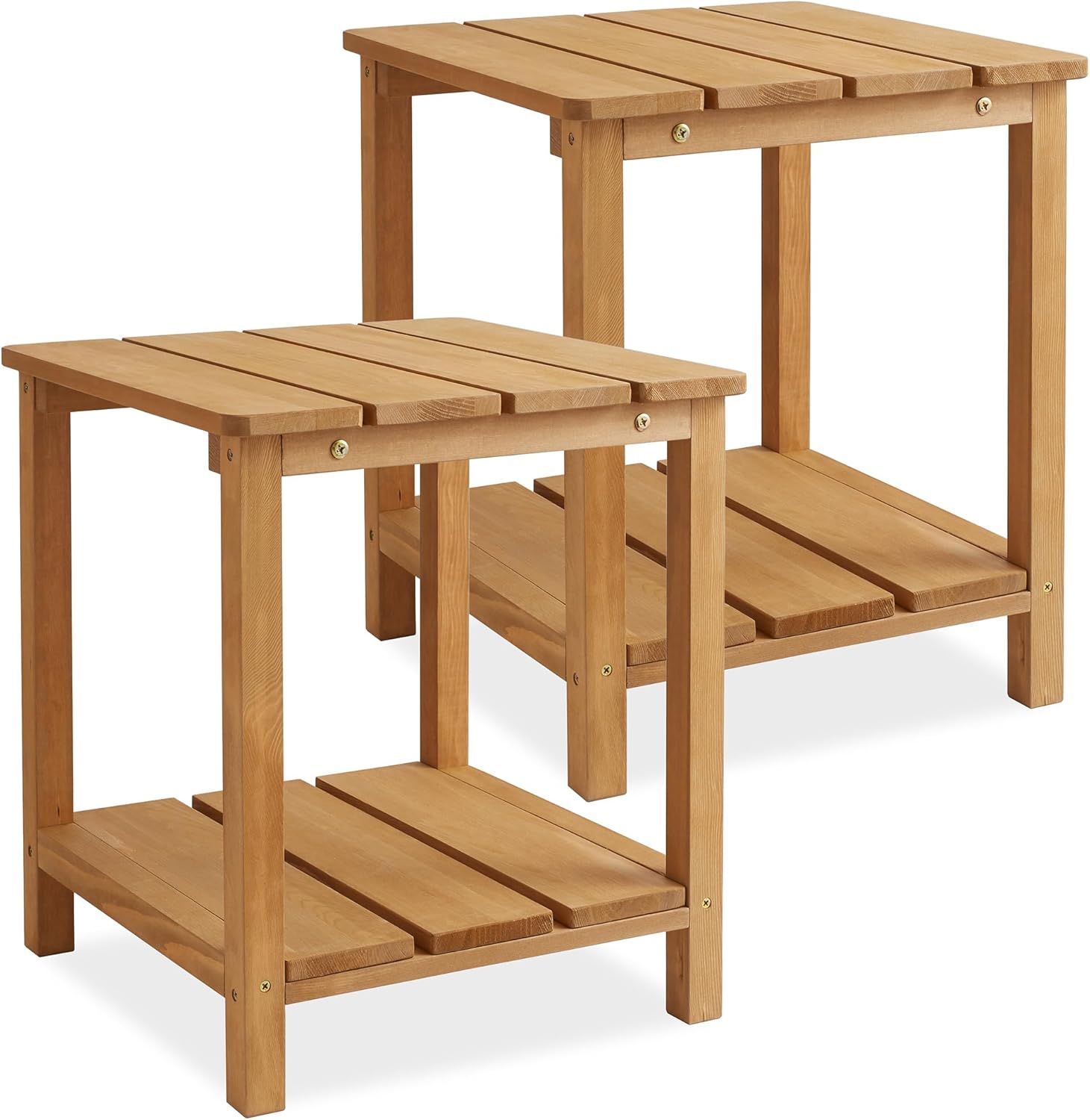 Casafield Adirondack Side Table, Cedar Wood Outdoor End Table with Shelf for Patio, Deck, Lawn and Garden - Natural
