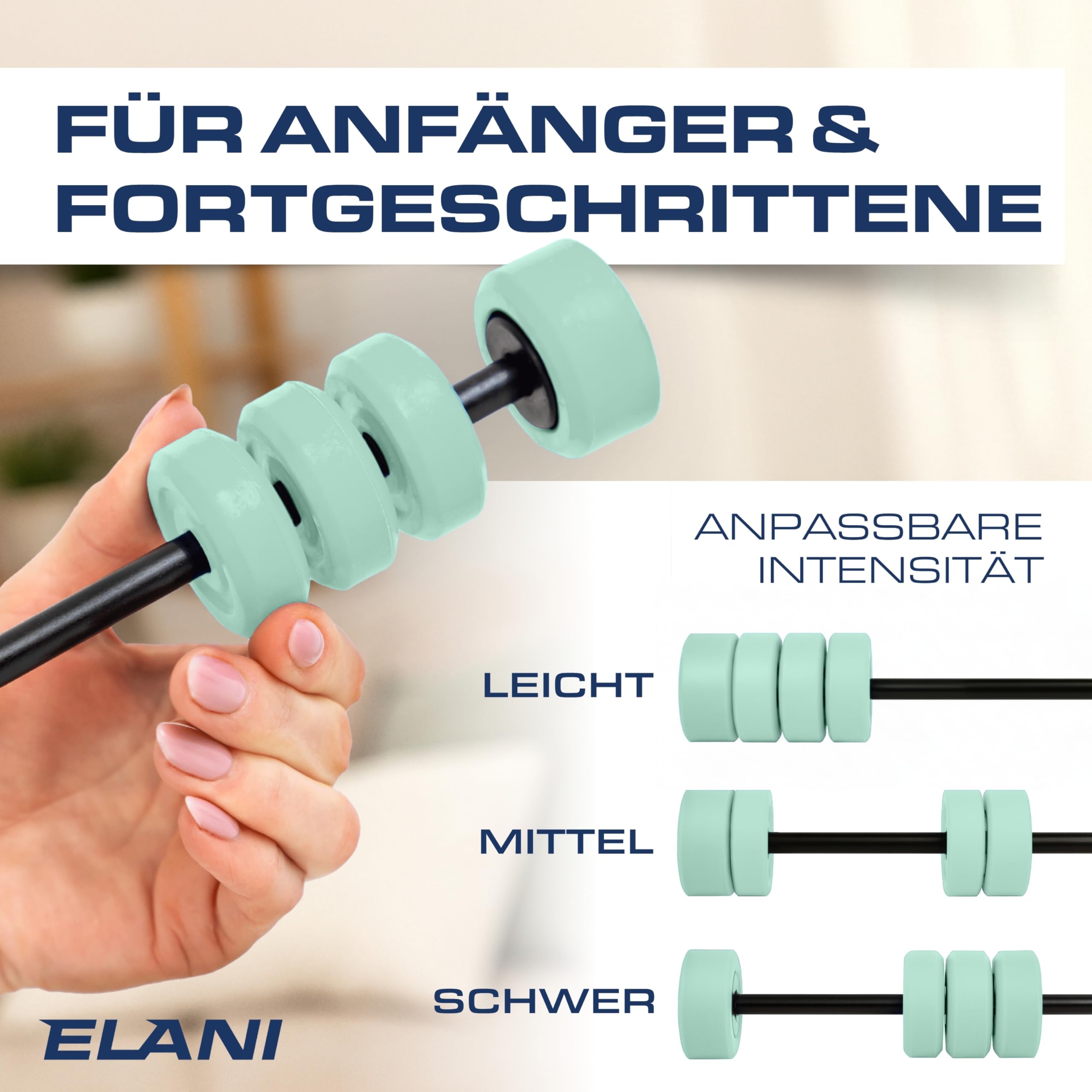 ELANI Schwingstab - Verstellbarer Widerstand & ergonomischer Griff - hochbelastbarer Gymnastikstab, auch als Physiotherapie Zubehör, Swinging Sticks, Schwingstab Fitness Testsieger, Flex Stab