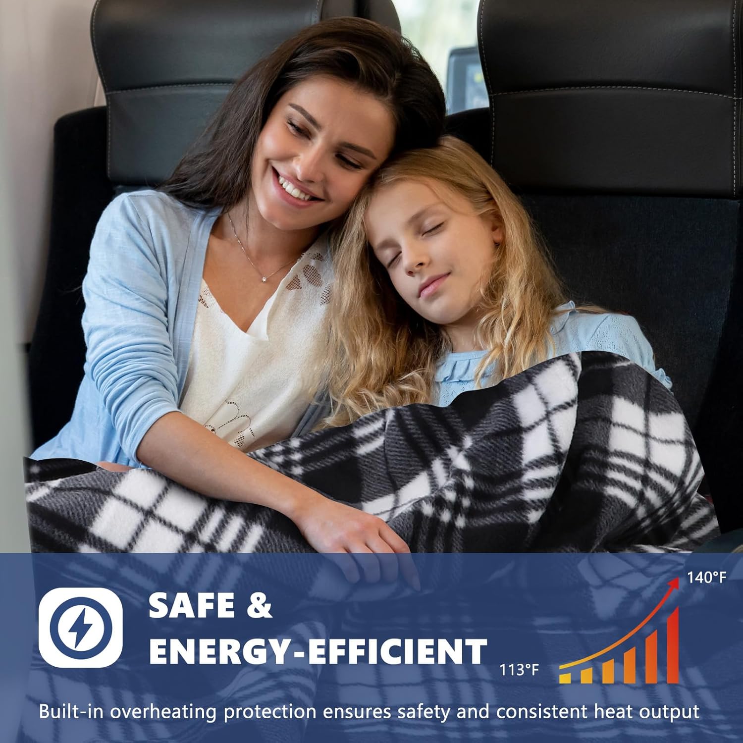 Heated Car Blanket DC12V-24V Electric Blanket for Car Camping, Portable Washable Heated Blanket with Timer, 3 Heat Settings, Heated Throw Blanket for Road Trip (Stripes)