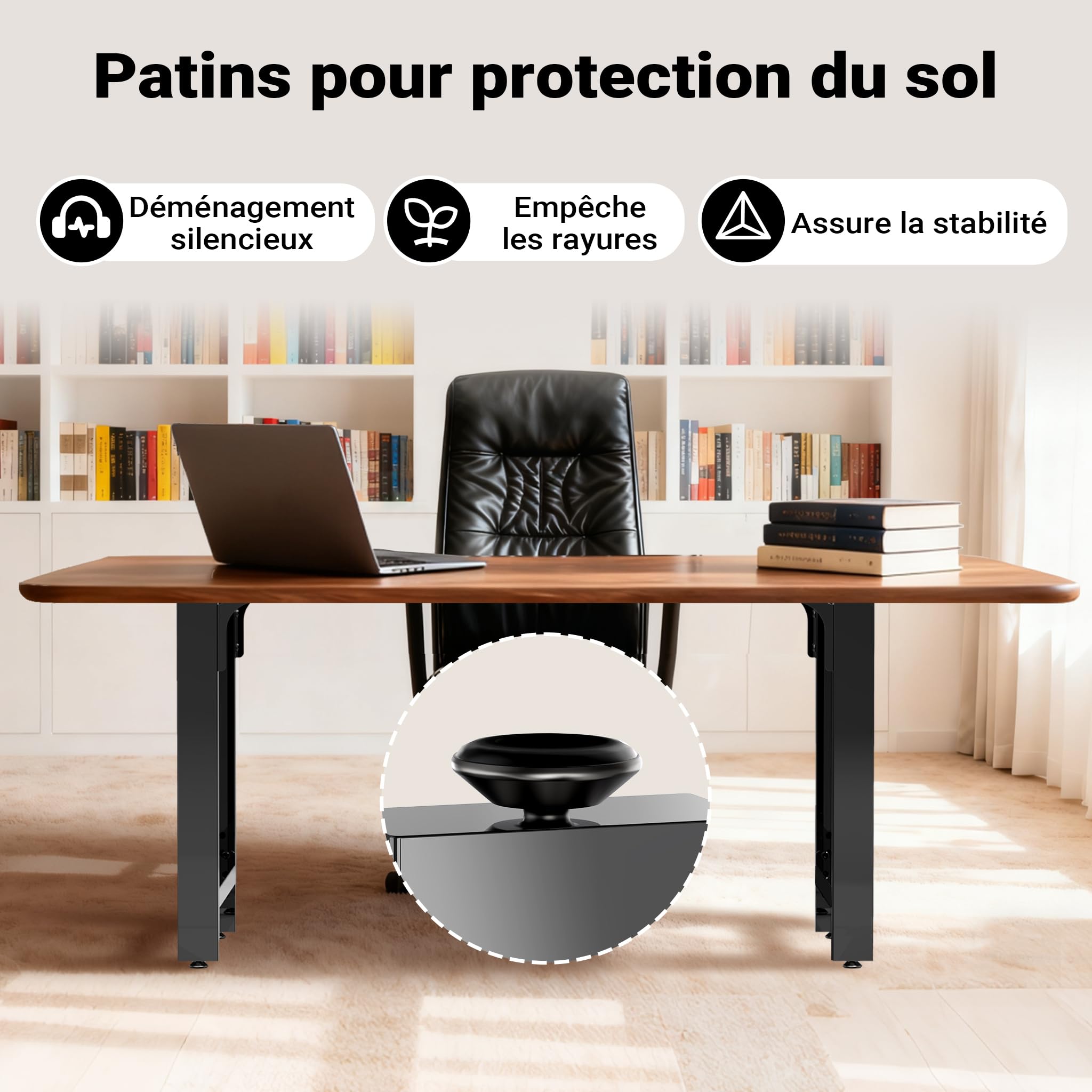 WilTec Pieds de Table en Profil carré - 600 x 240 x 720 mm - Couleur Noire, Transparent - en Acier - Revêtement par Poudre - Piètement Support Bureau pour Plan de Travail Salle à Manger