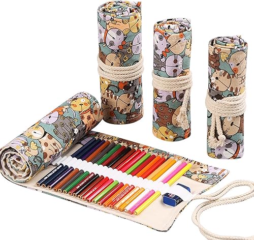 DIYOMR 243672 ranuras para lápices, lápices de colores para artistas, bolsa enrollable, estuche para pinceles cortos, organizador de lápices para