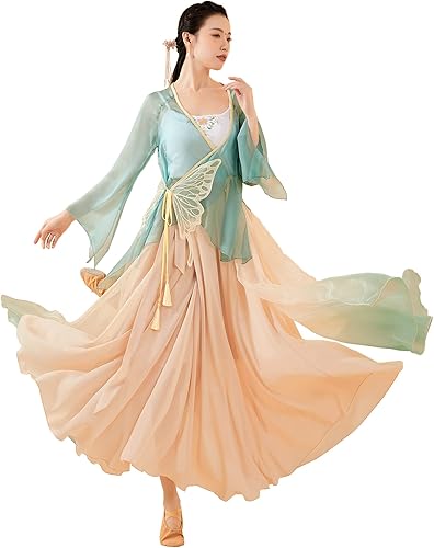 Angcoco Top de gasa de mariposa bordada tradicional china para mujer + falda con vuelo de 720