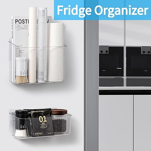 Miniatura 3 de Juego de 2 cubos organizadores de almacenamiento adhesivos para montar en la pared, sin taladrar para baño, despensa, cocina, lavandería, cuarto de