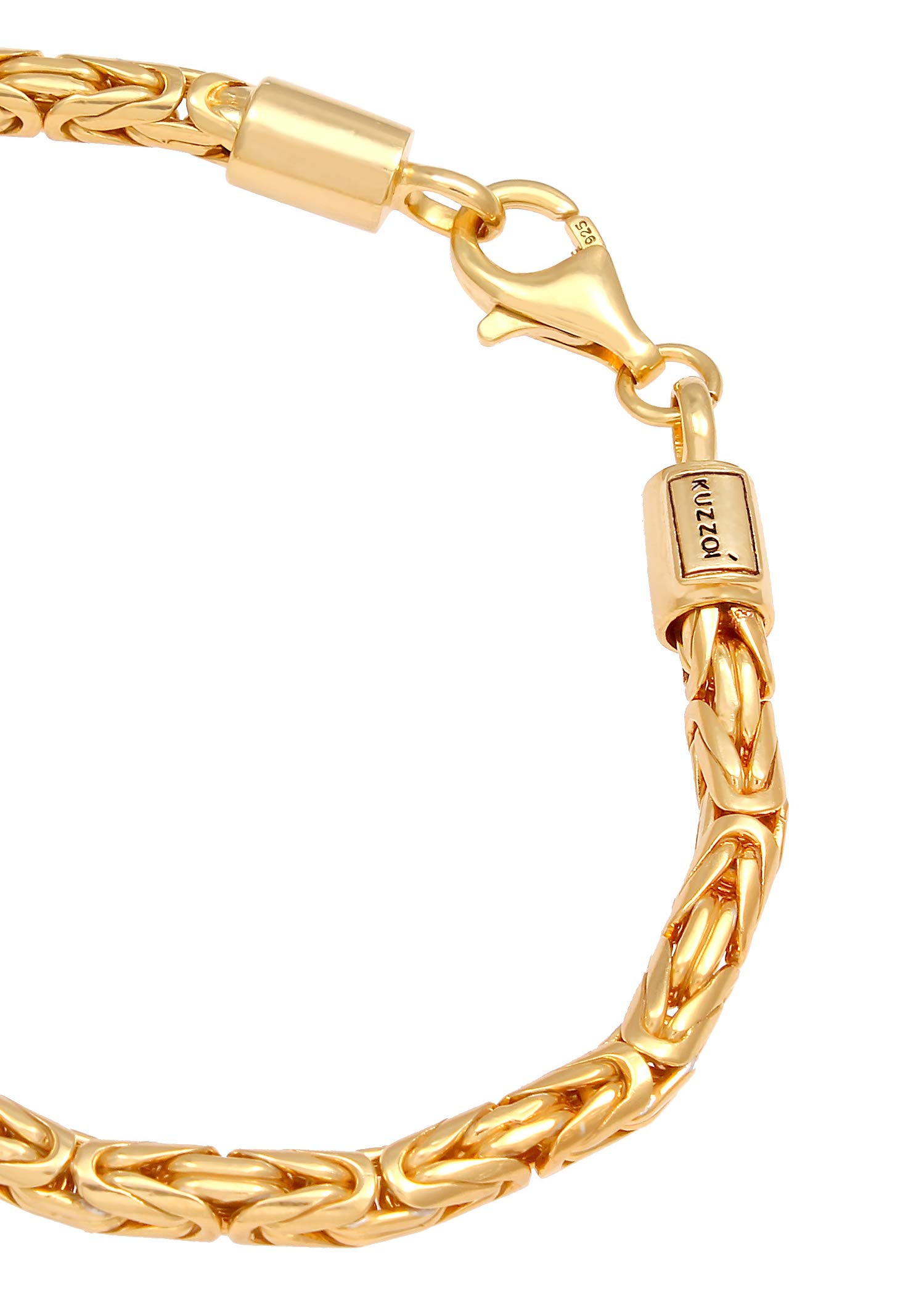 Kuzzoi Buddha 925 Silber Silber-Armband Königskette Herren 4 mm | massives 925 Sterling Silber vergoldet Herren-Armband golden mit Karabiner breit 19 g