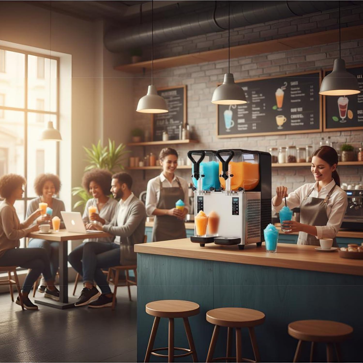 GSE Máquina de granizado profesional de 6 l con 2 tanques independientes y pantalla LCD – 4 programas (margarita, cóctel, granizado, jugo congelado) – Ideal para gastronomía, bar, fiesta en casa