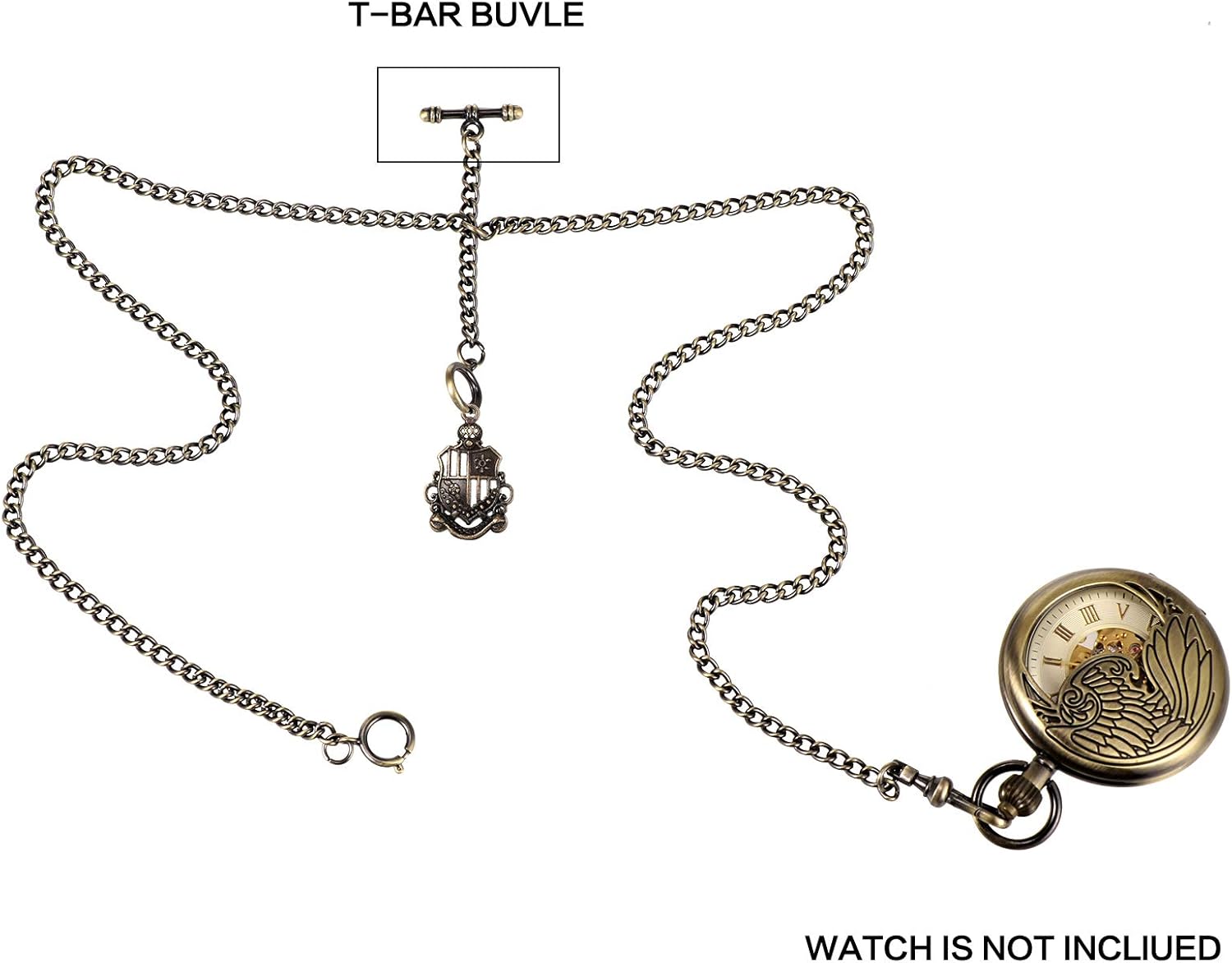 Miniatura 6 de Treeweto - Reloj de bolsillo para hombre doble cadena Albert 3 ganchos con colgante de escudo antiguo