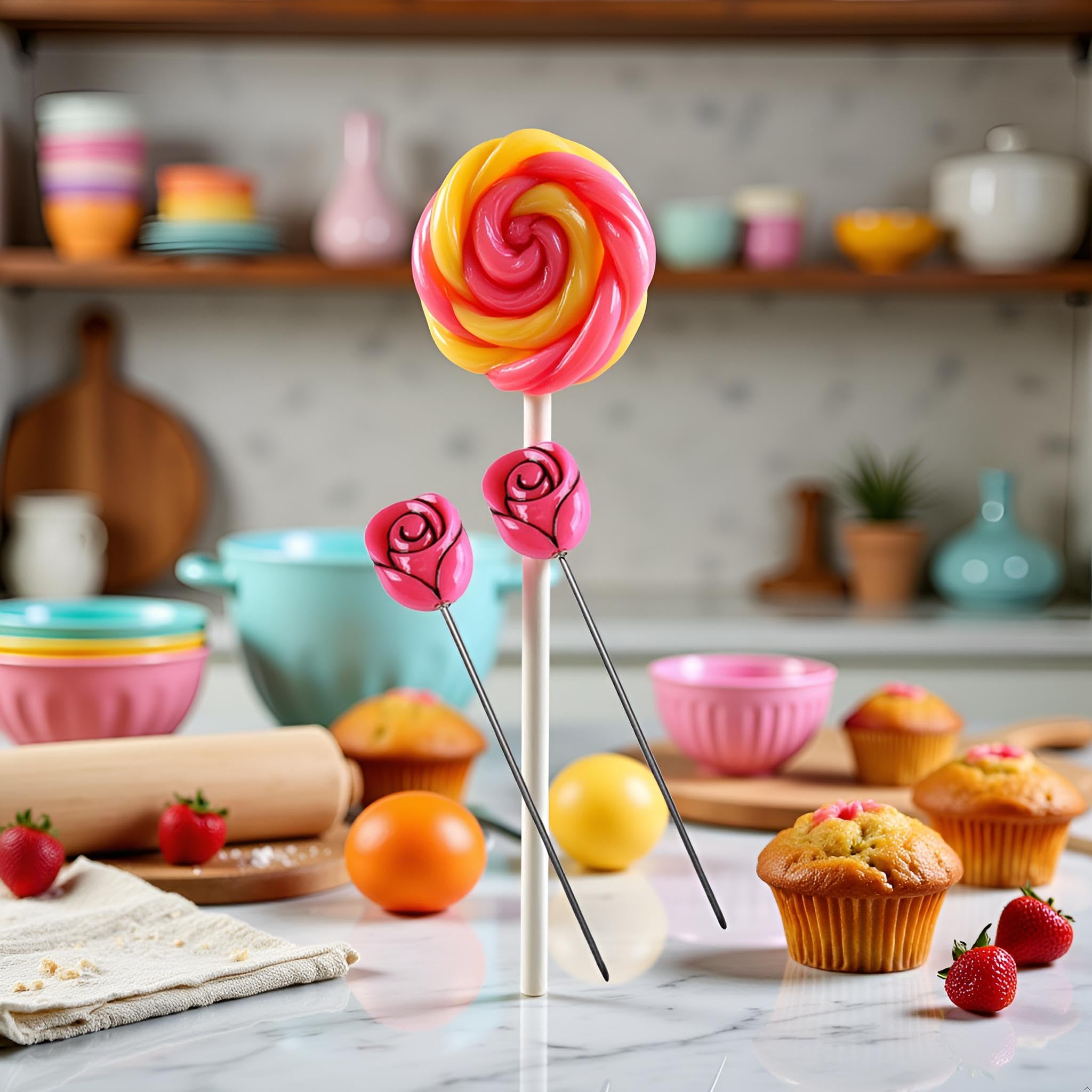 2 pz profondo rosso torta testa ago sonda in acciaio inox riutilizzabile tester per torte rivelatore di cottura, panetteria per la casa per torte fai da te spiedo pane spiedo muffin torta test cucina