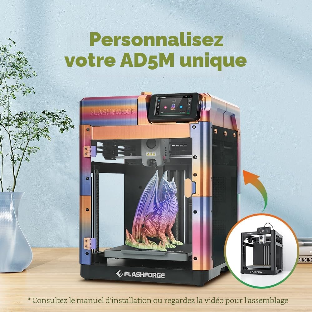 FLASHFORGE Adventurer 5M Imprimante 3D, Complet Calibrage-Auto Imprimer, 1-Clic Max 600mm/s Vitesse, Tous-Métal CoreXY Structure Impression Précise, Entretien Facile Buse, Imprimer Taille220x220x220mm