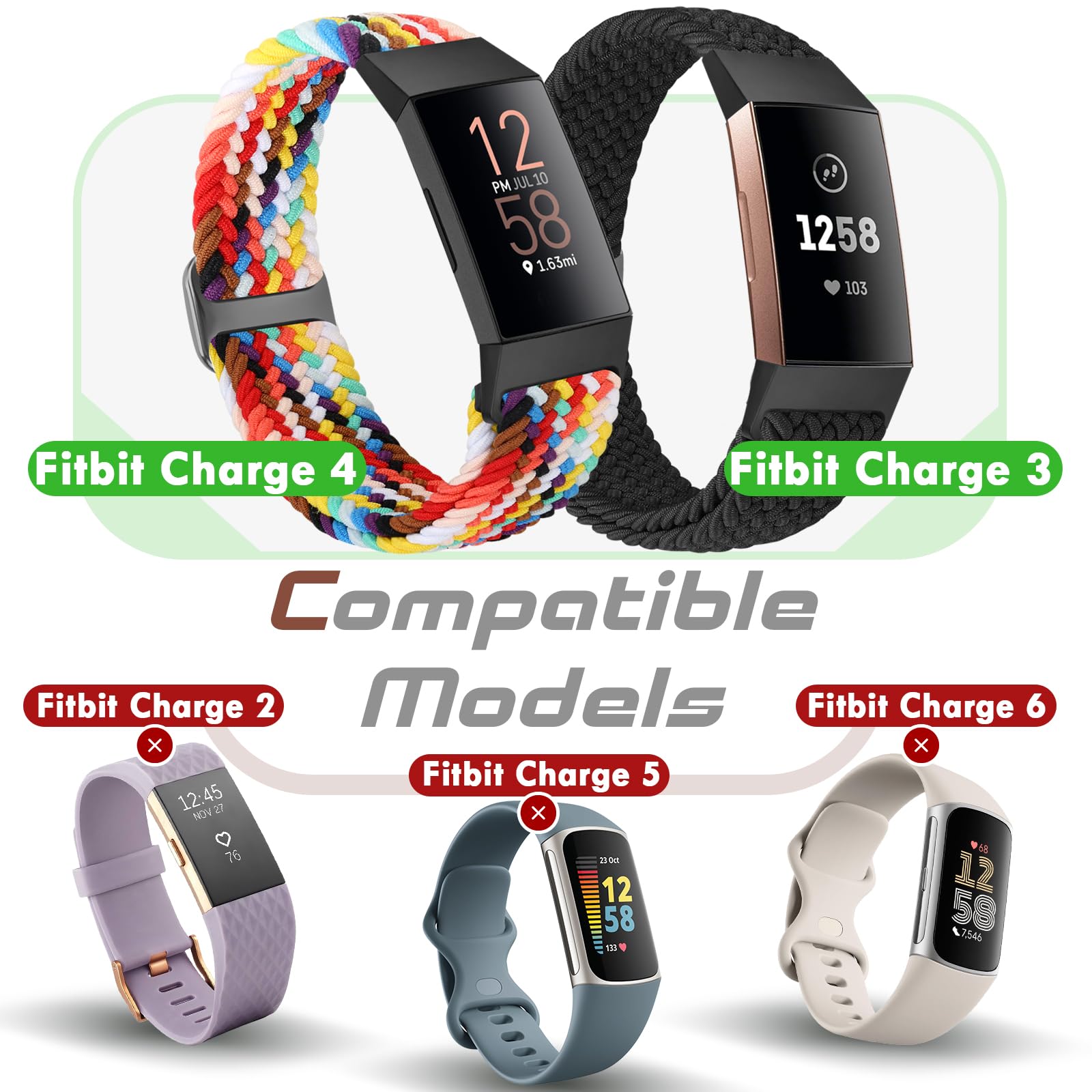 Bcuckood Braided Strap Compatible with Fitbit Charge 4/Charge 3 Straps for Women Men Adjustable Elastic Sport Soft Nylon Replacement Wristband for Fitbit Charge 4/Charge 3/SE - Image 2