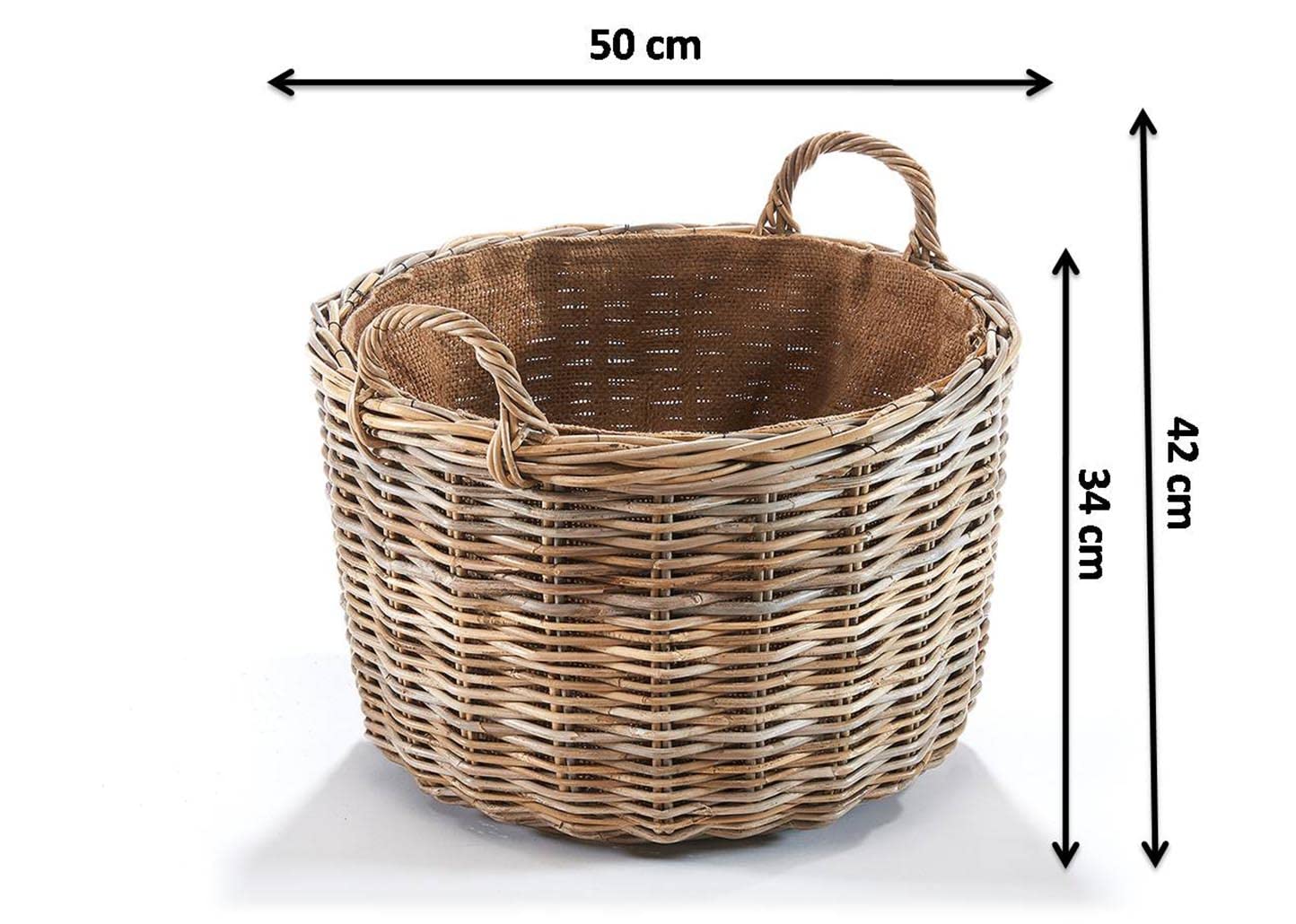 Kobolo Rattankorb Holzkorb für Kaminholz - rund - Rattan kubu grau - 34x50 cm