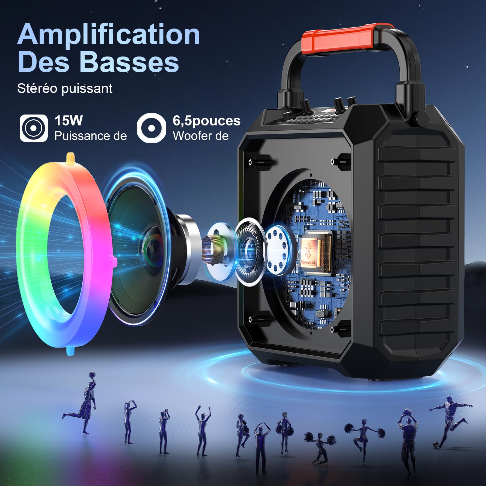 JYX Machine de Karaoké pour Adultes, 80W Enceinte Bluetooth avec 2 Micro sans Fil, Karaoke Complet avec REC/AUX/USB/TF, Équipement de Karaoke Portable pour Fêtes à Domicile/Camping en Plein Air