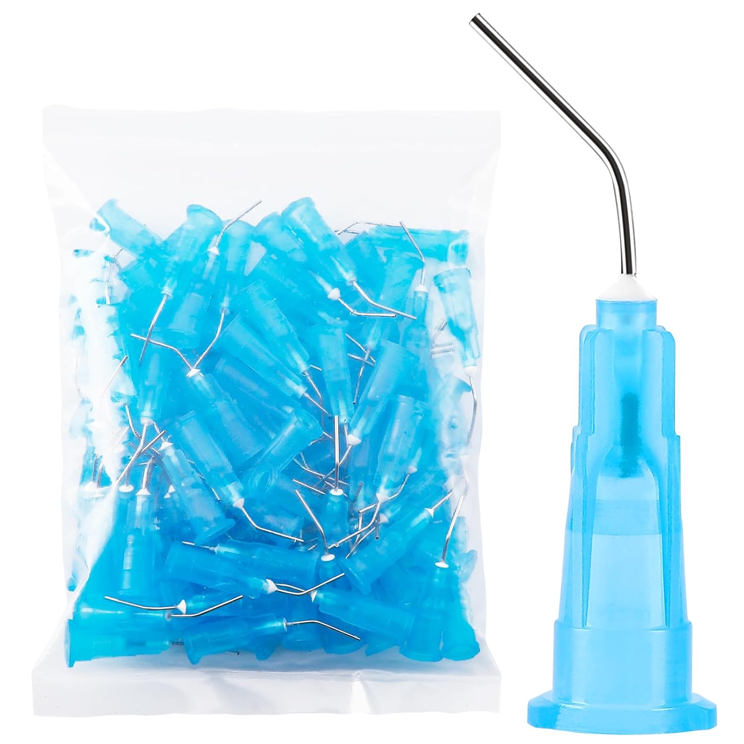 JMU 2000Pcs Dental Pre Bent Flow Dispensing Etch Tips 23G,Disposable Oral Irrigation Dispensing Tips,Blue