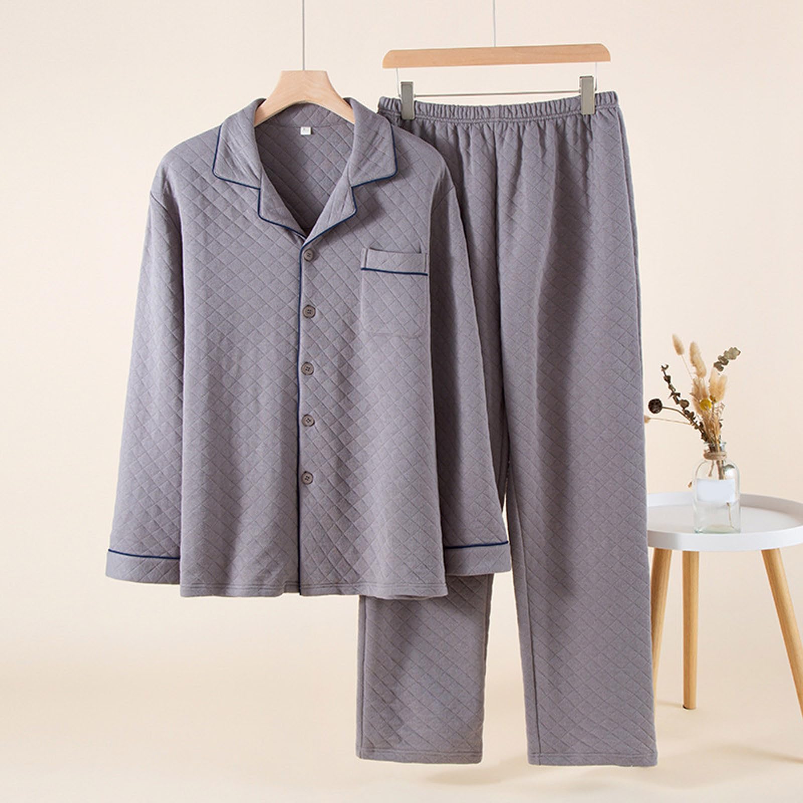 Pantalon thermique pour homme 2026 - Pyjama d'hiver chaud en polaire - Vêtement de nuit confortable à manches longues - Tenue pour temps froid - Confort intérieur - Été
