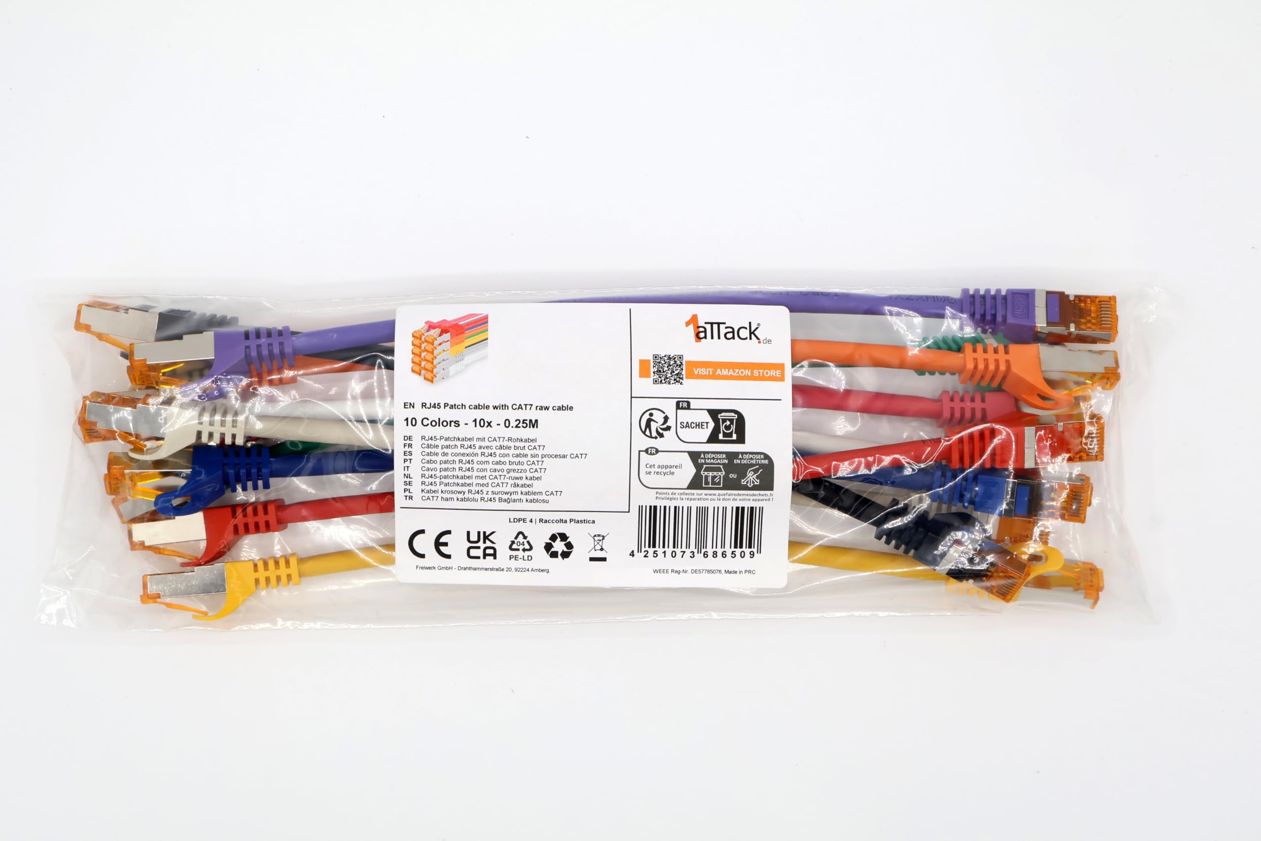1aTTack.de 10x 0,25m 10 couleurs - Câble Réseau Ethernet Cat7 Cat 7 10 GB/s SFTP - RJ45 Ethernet LAN DSL Routeur Modem