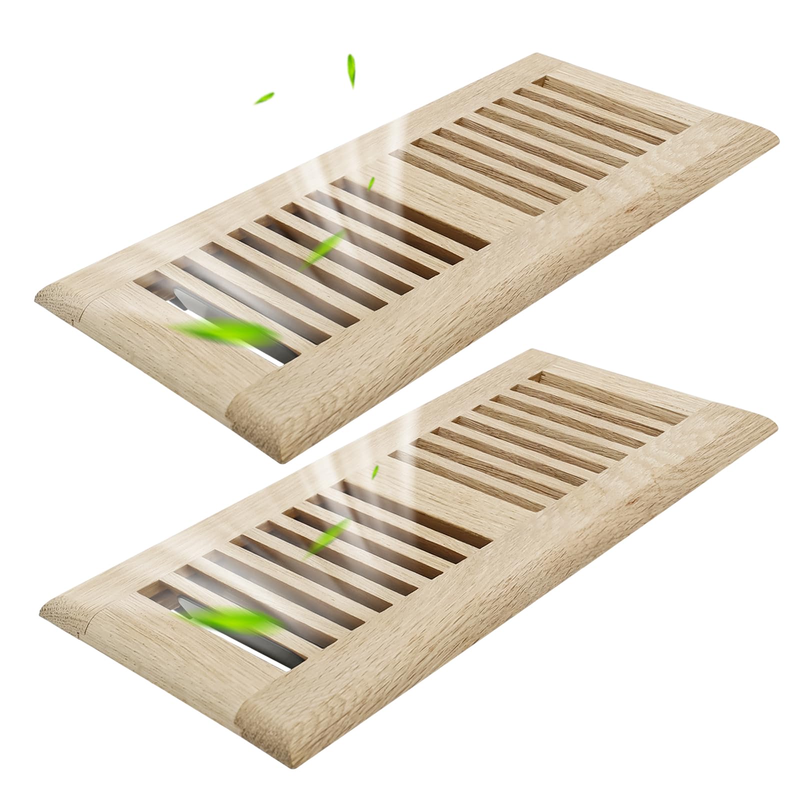 Photo 1 of Howeall 2PC 4x10 Inch White Oak Wood Floor Register Vents Cover - Drop in Register with Damper Wooden Vents Covers for Home Floor Unfinished (White Oak)