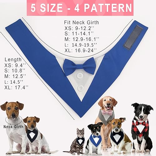 Vista 25 de KOOLMOX Traje de boda de esmoquin para gatos, pañuelo con pajarita para perro, collar de vestir formal ajustable para perros pequeños y medianos