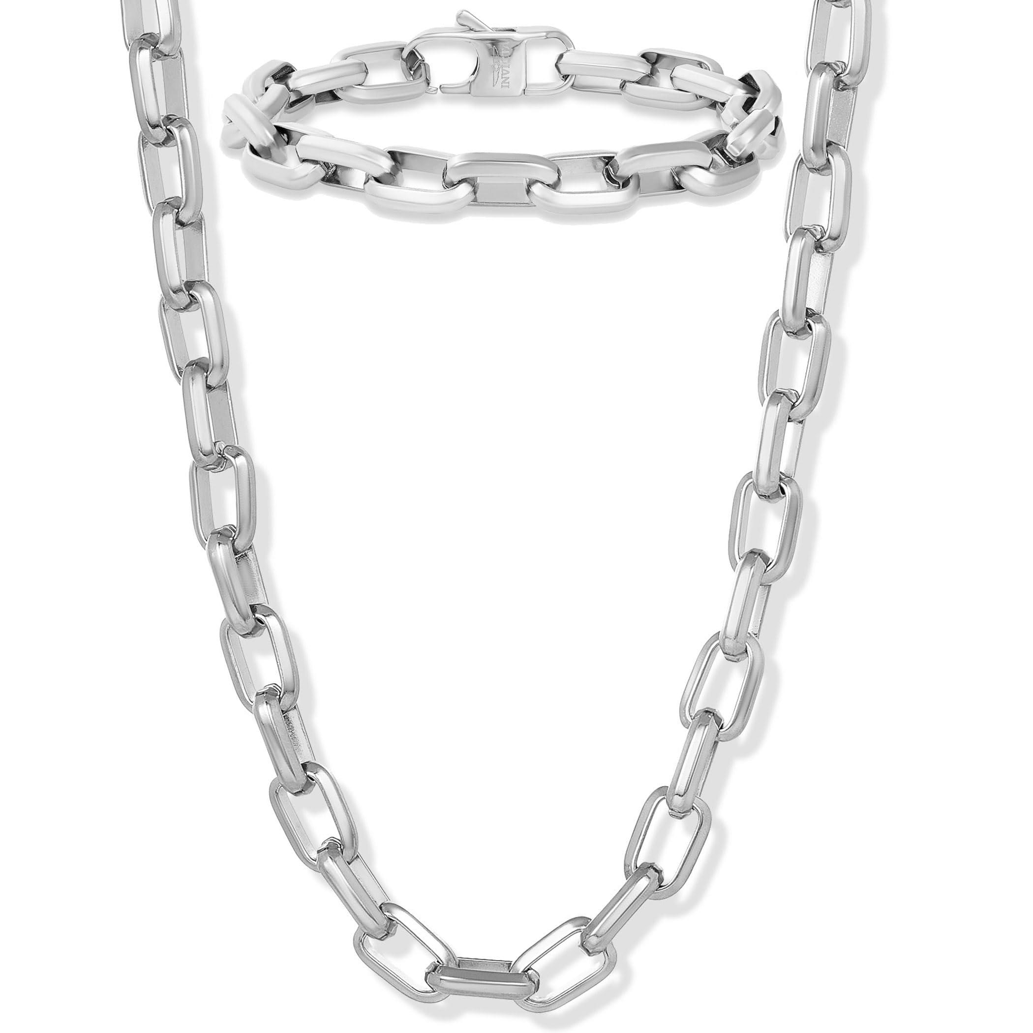 Men's Beveled Edge Nautical Link Bracelet and Necklace Chain Set