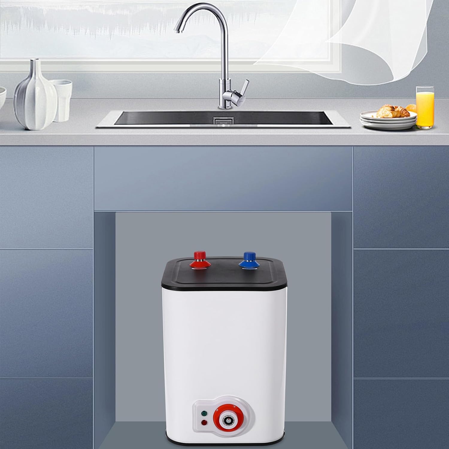 Water heater installed under a kitchen sink