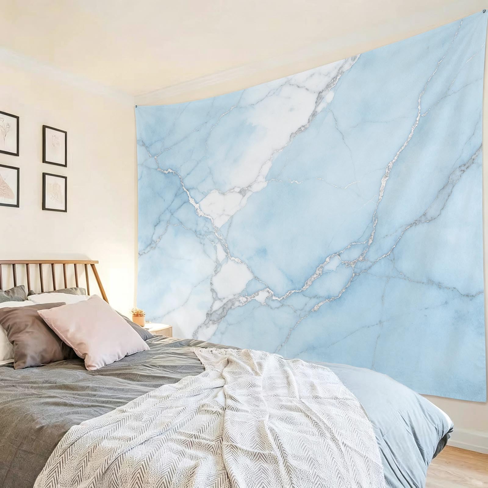 Arazzo da Parete Marmo Azzurro Lusso in Tessuto, 240x260 cm