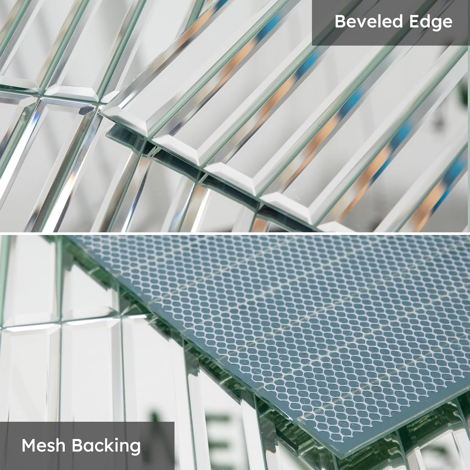 Diflart Beveled Mirror Backsplash Tiles for Kitchen, Silver Strip, 12x12 Inch, Mirror Strip Tile for Bathroom Accent Wall, Pack of 5 Sq.ft