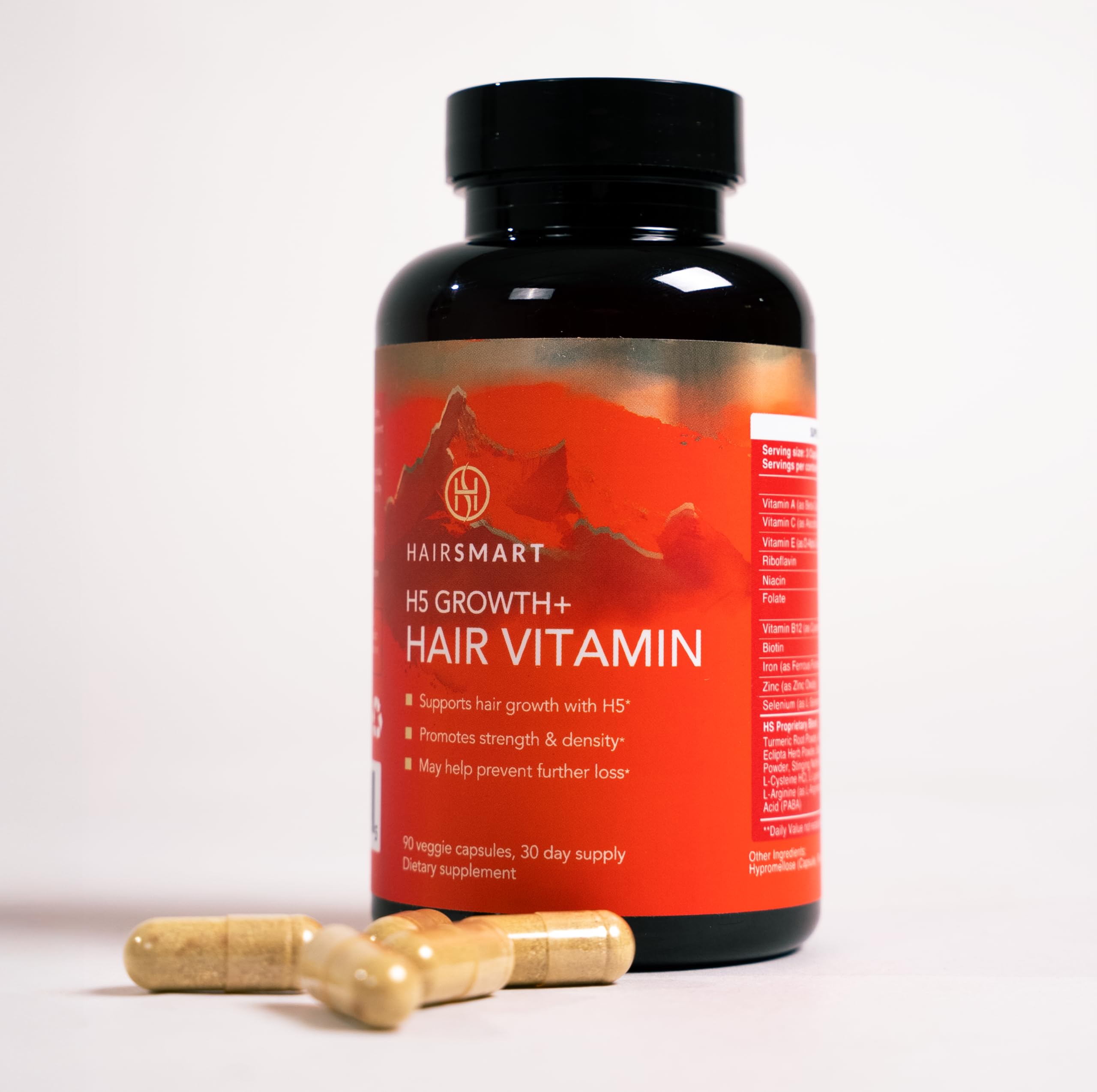 H5 Grow+ Hair Vitamin Supplement – Biotin, Ayurvedic Herbs & 5 Nutrient Groups for Hair Growth, Density & Strength | Best Hair Growth supplement for men and women; Vegan, 90 Capsules